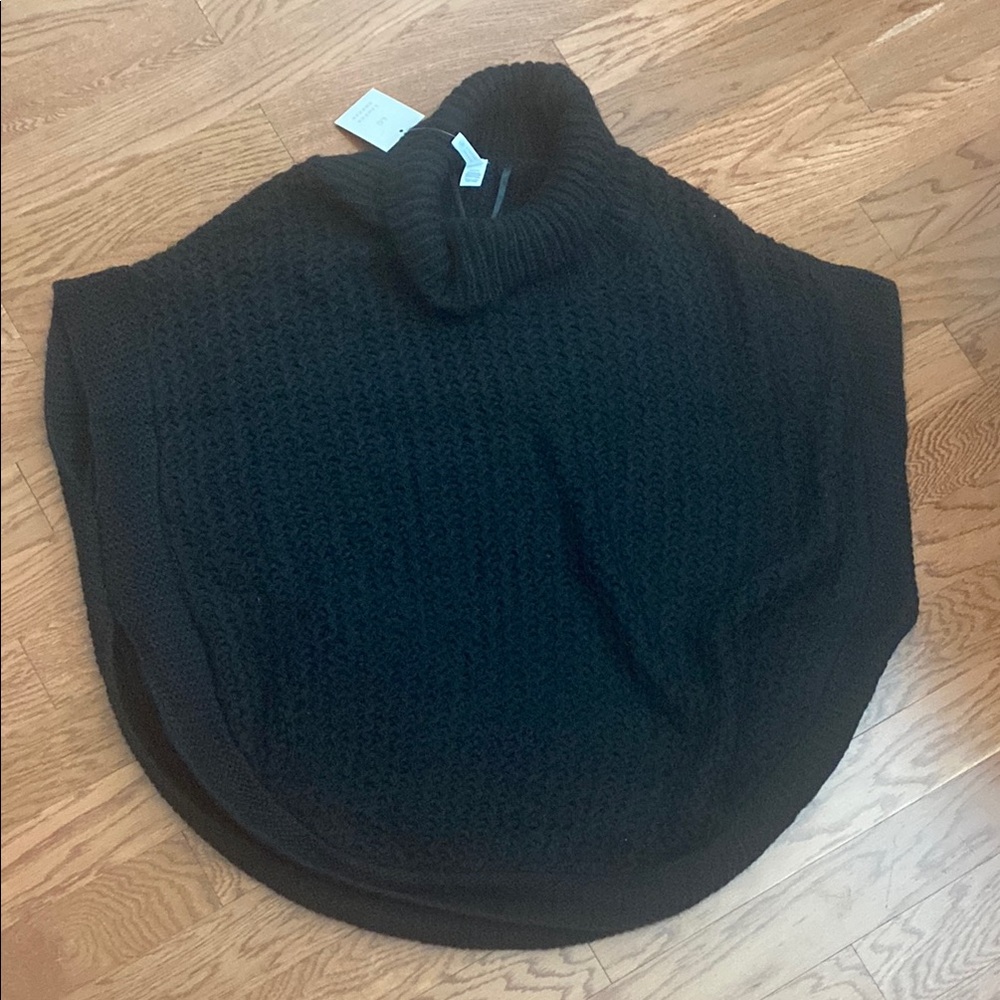 Black Knit Turtleneck Poncho
